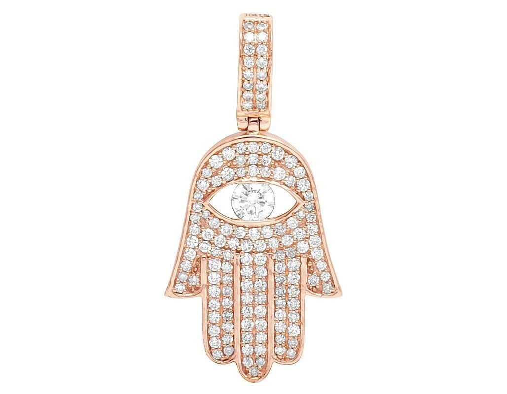 10K ROSE GOLD DIAMOND HAMSA HAND SOLITAIRE EVIL EYE PENDANT (1 of 3)