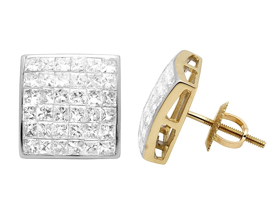 14K YELLOW GOLD PRINCESS REAL DIAMONDS SQUARE STUD EARRINGS: 14K Yellow Gold Princess Real Diamonds Square Stud Earrings Brand: None Type: Earrings Material: 14K Yellow Gold, Main Stone/Creation Natural Color: Gold Size: Dimension 11mm, 5mm high Accessorie