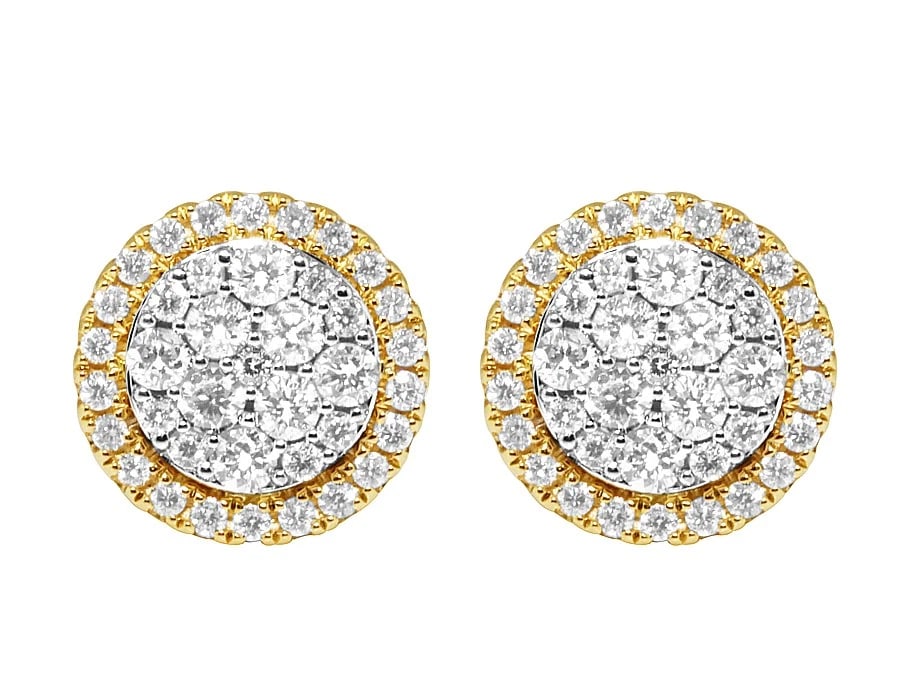 14K YELLOW GOLD LADIES REAL DIAMOND ROUND HALO CLUSTER STUD EARRINGS (1 of 4)