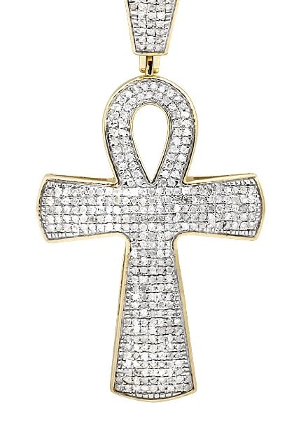 10K YELLOW GOLD ANKH CROSS GENUINE DIAMOND PENDANT CHARM (1 of 2)