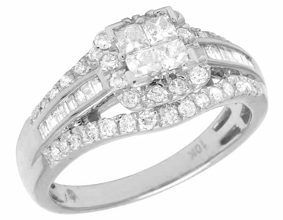 LADIES 10K WHITE GOLD DIAMOND PRINCESS BAGUETTE RING (1 of 5)