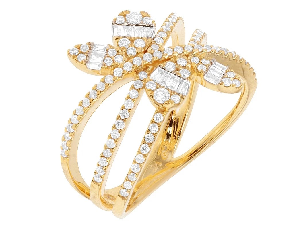 LEAF CLUSTER REAL DIAMOND RING CROSSOVER RING (1 of 5)