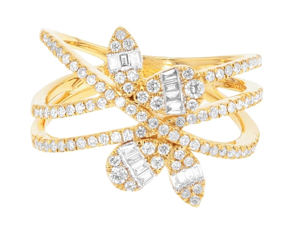 LEAF CLUSTER REAL DIAMOND RING CROSSOVER RING - 2