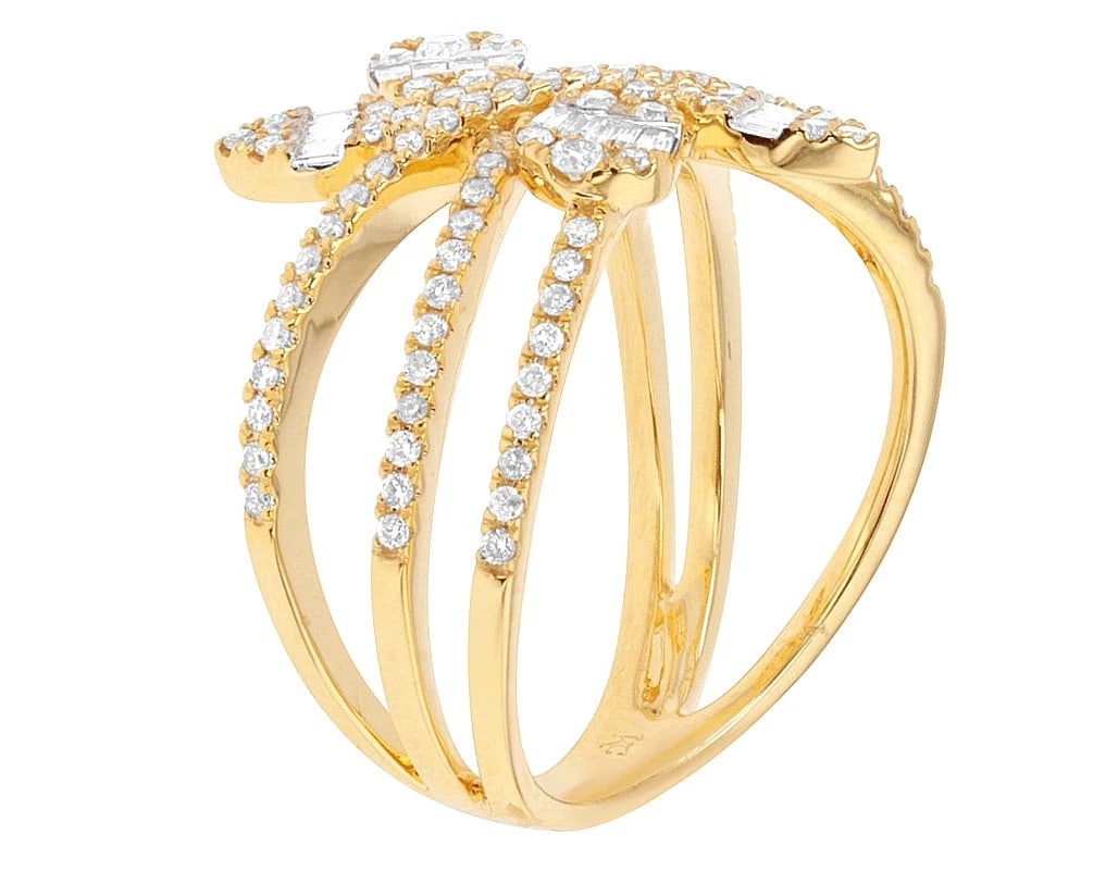 LEAF CLUSTER REAL DIAMOND RING CROSSOVER RING - 4