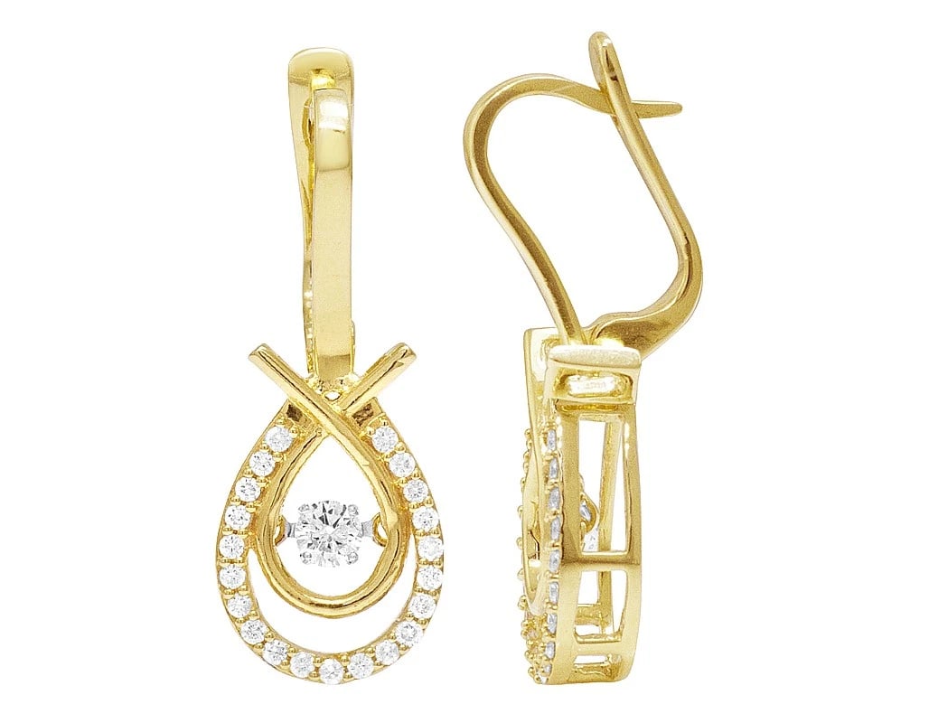 10K YELLOW GOLD DANCING DIAMOND DIAMOND DANGLING EARRINGS: 10k Yellow Gold Dancing Diamond Diamond Dangling Earrings Brand: None Type: Earrings Material: 10k Yellow Gold, Main Stone/Creation Natural Color: Gold Size: Dimension(s) 10MM Accessories: None