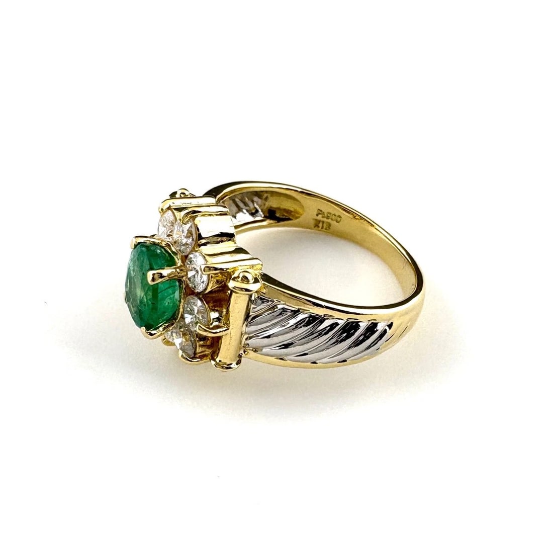 EMERALD DESIGN RING YG YELLOWGOLD PLATINUM MELEE DIAMOND (1 of 5)