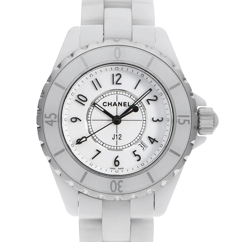 CHANEL J12 WHITE CERAMIC WATCH: CHANEL J12 white ceramic Watch Brand: CHANEL Type: Wrist watch Material: Band Material Ceramic, Case Material Ceramic Color: Dial Color White Size: Case:W33mm Circumference of Wrist:16.5cm 