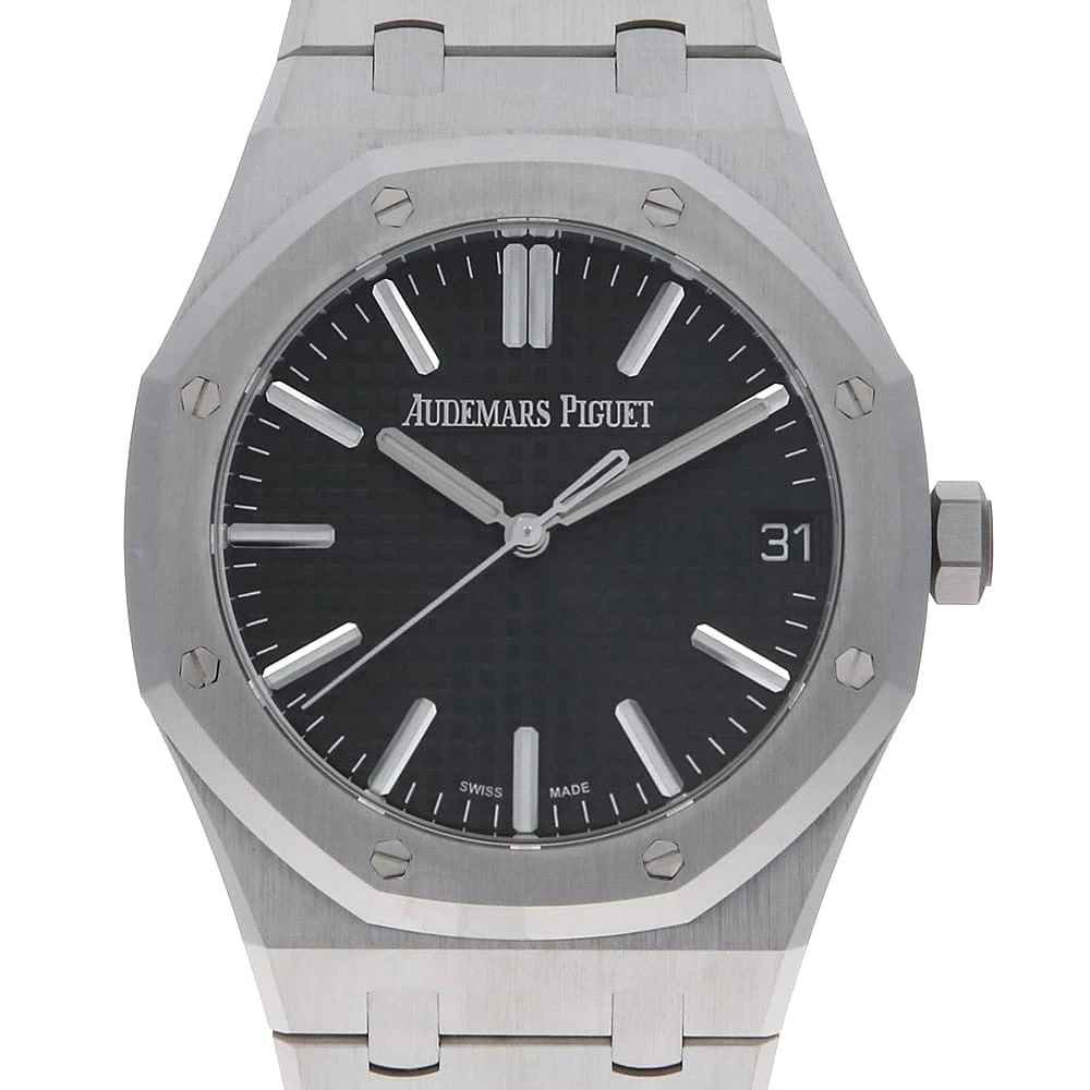 AUDEMARS PIGUET ROYAL OAK WATCH: AUDEMARS PIGUET Royal Oak Watch Brand: AUDEMARS PIGUET Type: Wrist watch Material: Band Material Stainless Steel, Case Material Stainless Steel Color: Dial Color Black Size: Case:W41mm