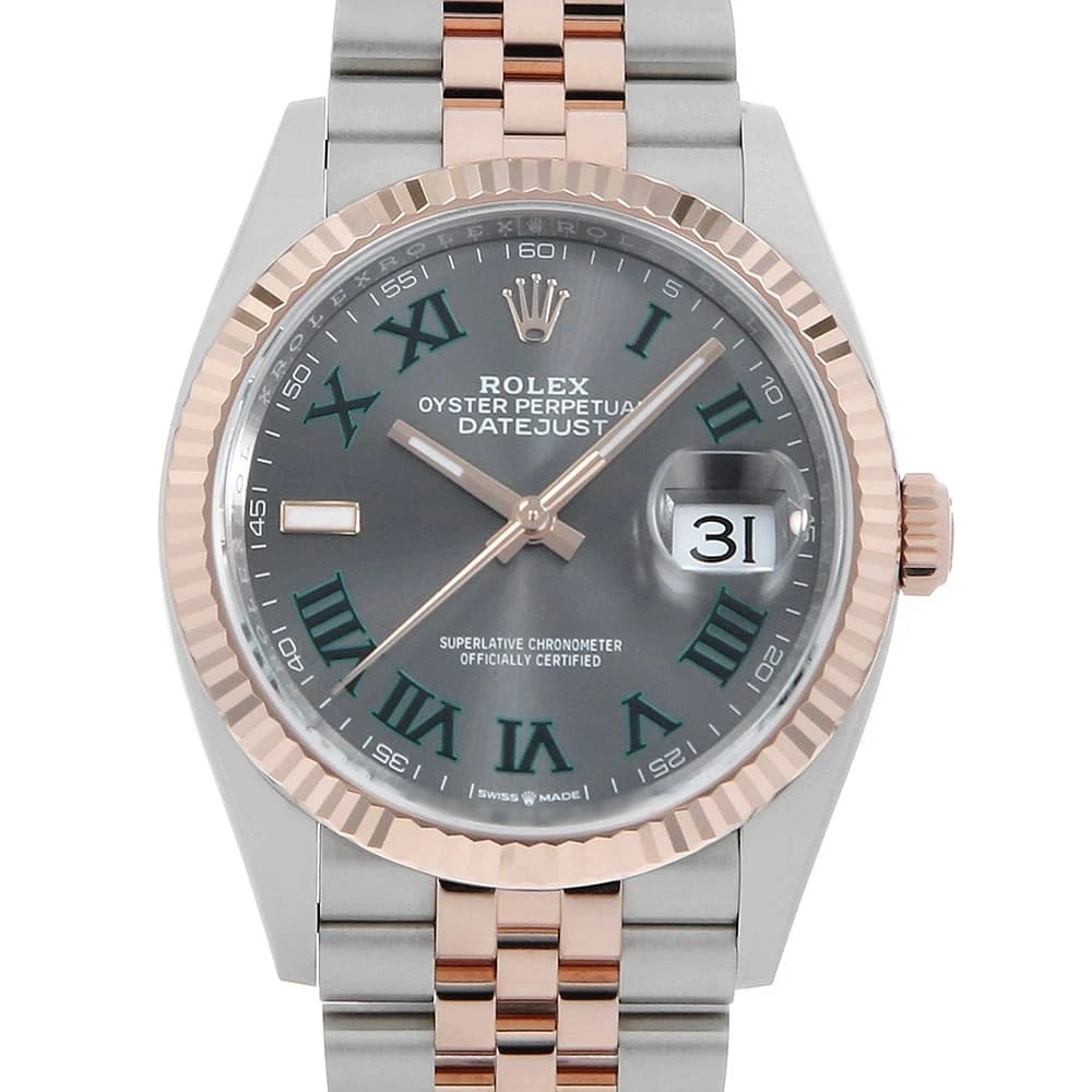 ROLEX DATEJUST SLATE GREEN WATCH: ROLEX DATEJUST slate Green Watch Brand: ROLEX Type: Wrist watch Material: Band Material Stainless Steel/Everose Gold, Case Material Stainless Steel/Everose Gold Color: Dial Color Slate Size: