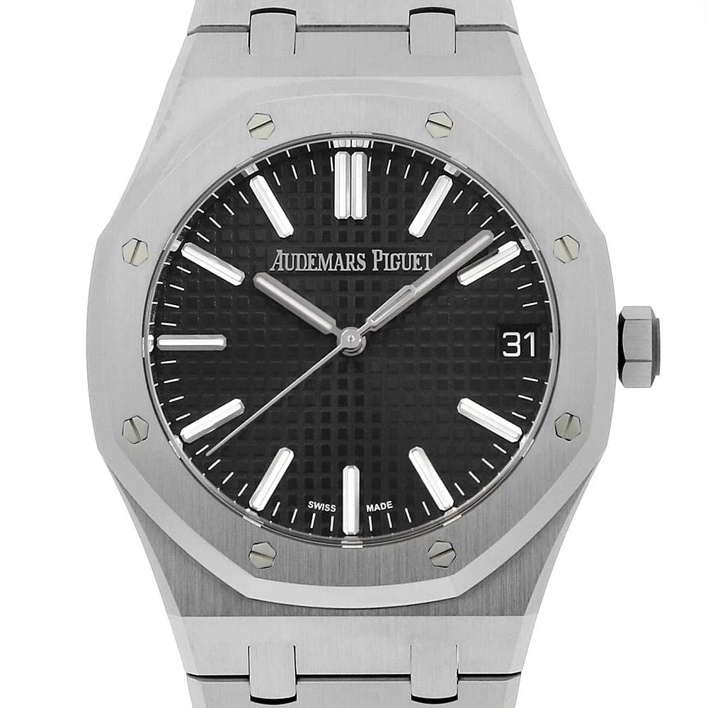 AUDEMARS PIGUET ROYAL OAK WATCH: AUDEMARS PIGUET Royal Oak Watch Brand: AUDEMARS PIGUET Type: Wrist watch Material: Band Material Stainless Steel, Case Material Stainless Steel Color: Dial Color Black Size: Case:W41mm