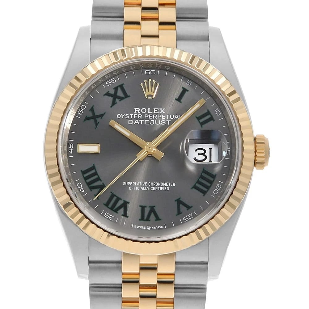 ROLEX DATEJUST SLATE GREEN WATCH: ROLEX DATEJUST slate Green Watch Brand: ROLEX Type: Wrist watch Material: Band Material Stainless Steel/Yellow Gold, Case Material Stainless Steel/Yellow Gold Color: Dial Color Slate Size: Case:W3
