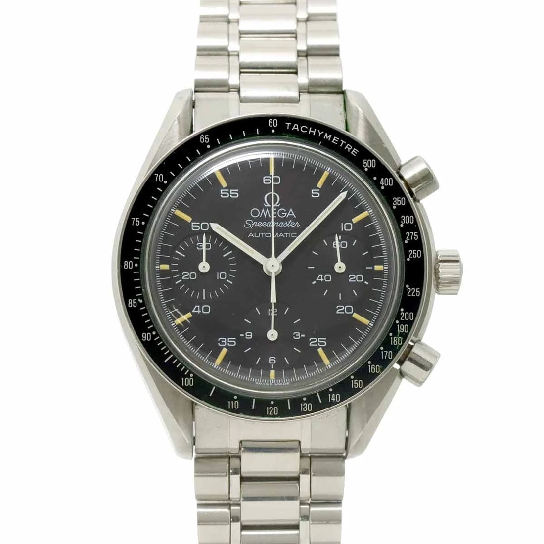 OMEGA SPEEDMASTER CHRONOGRAPH BLACK WATCH WATCH: OMEGA Speedmaster Chronograph Black Watch Watch Brand: OMEGA Type: Wristwatch Material: Stainless steel Color: Dial Color black Size: Case size Length45mm(included lag) Width 39mm(not included