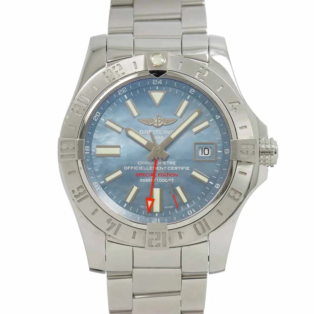 BREITLING AVENGER BLUE SHELL WATCH: BREITLING Avenger Blue Shell Watch Brand: BREITLING Type: Wristwatch Material: Stainless steel Color: Dial Color blue Size: Case size Length 52mm(included lag)Width 44mm(not included crown) Acces