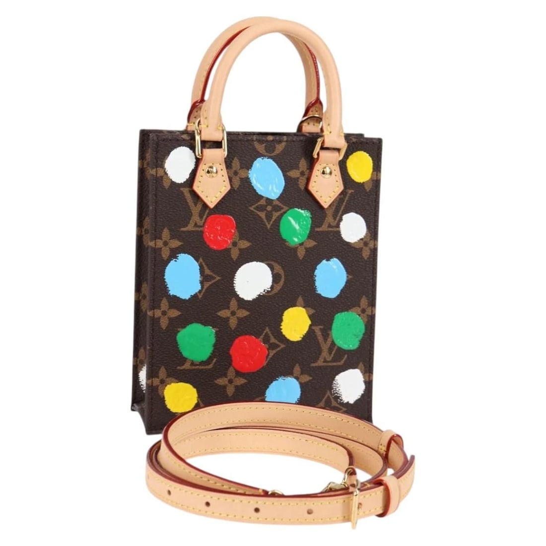 LOUIS VUITTON MONOGRAM YAYOI KUSAMA PETIT SAC PLAT BAG: LOUIS VUITTON Monogram Yayoi Kusama Petit Sac Plat Bag Brand: LOUIS VUITTON Type: Hand Bag Material: Monogram Canvas Color: Monogram Size: W5.5 x H6.7 x D2.0inch(Approx) Accessories: None