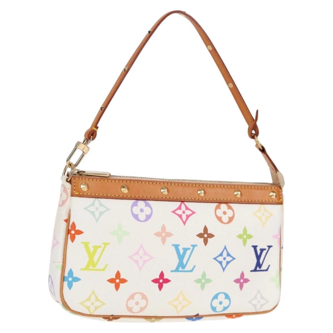 LOUIS VUITTON MONOGRAM MULTICOLOR POCHETTE POUCH: LOUIS VUITTON Monogram Multicolor Pochette Pouch Brand: LOUIS VUITTON Type: Pouch Material: Monogram Multicolor Canvas Color: White Size: W8.5 x H4.9 x D1.6inch(Approx) Accessories: None A