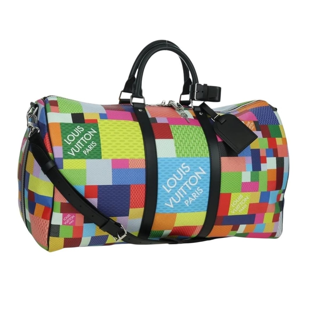 LOUIS VUITTON DAMIER GRAFFITI 3D KEEPALL BANDOULIERE: LOUIS VUITTON Damier Graffiti 3D Keepall Bandouliere Brand: LOUIS VUITTON Type: Boston Bag Material: Damier Ebene Canvas Color: Multicolor Size: W19.7 x H11.4 x D8.7inch(Approx) Shoulder:14.2 - 19