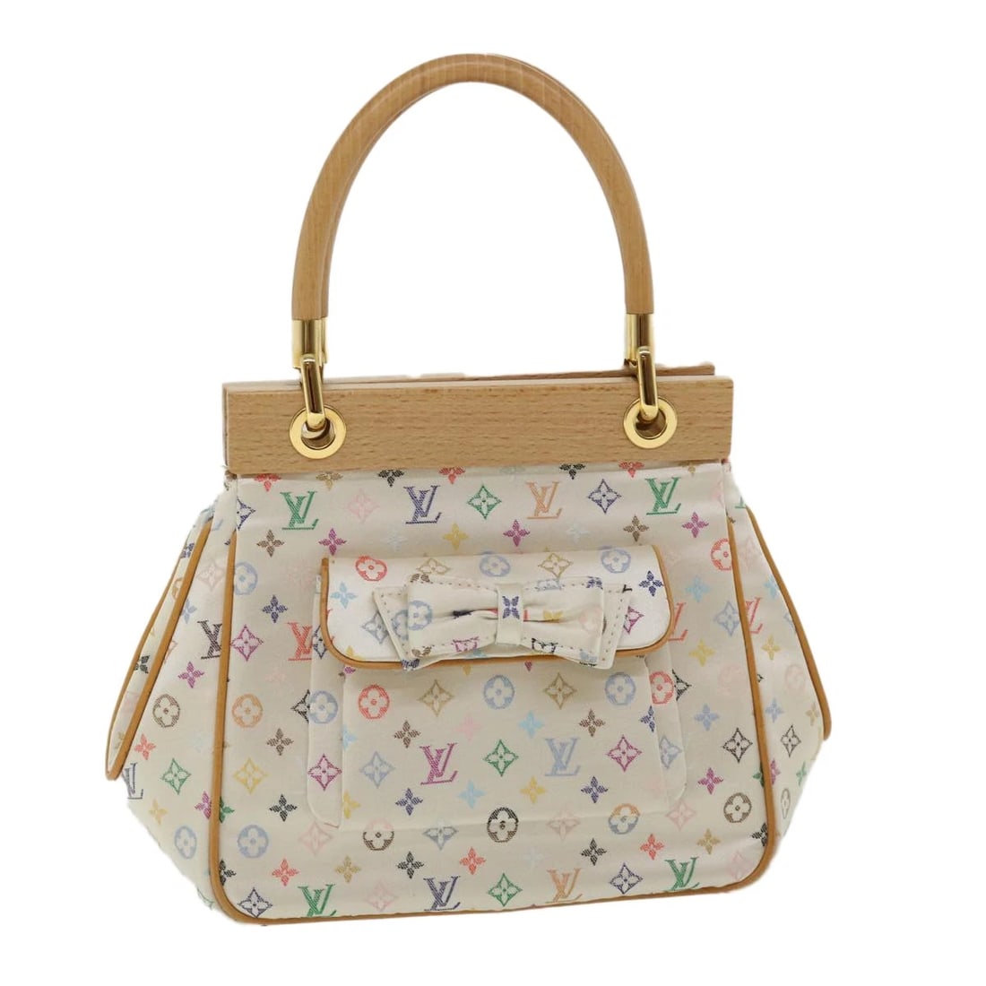 LOUIS VUITTON MONOGRAM MULTICOLOR ABELIA HAND BAG: LOUIS VUITTON Monogram Multicolor Abelia Hand Bag Brand: LOUIS VUITTON Type: Hand Bag Material: Satin/Monogram Multicolor Canvas Color: White Size: W9.4 x H6.7 x D3.9inch(Approx) Accessories: Non
