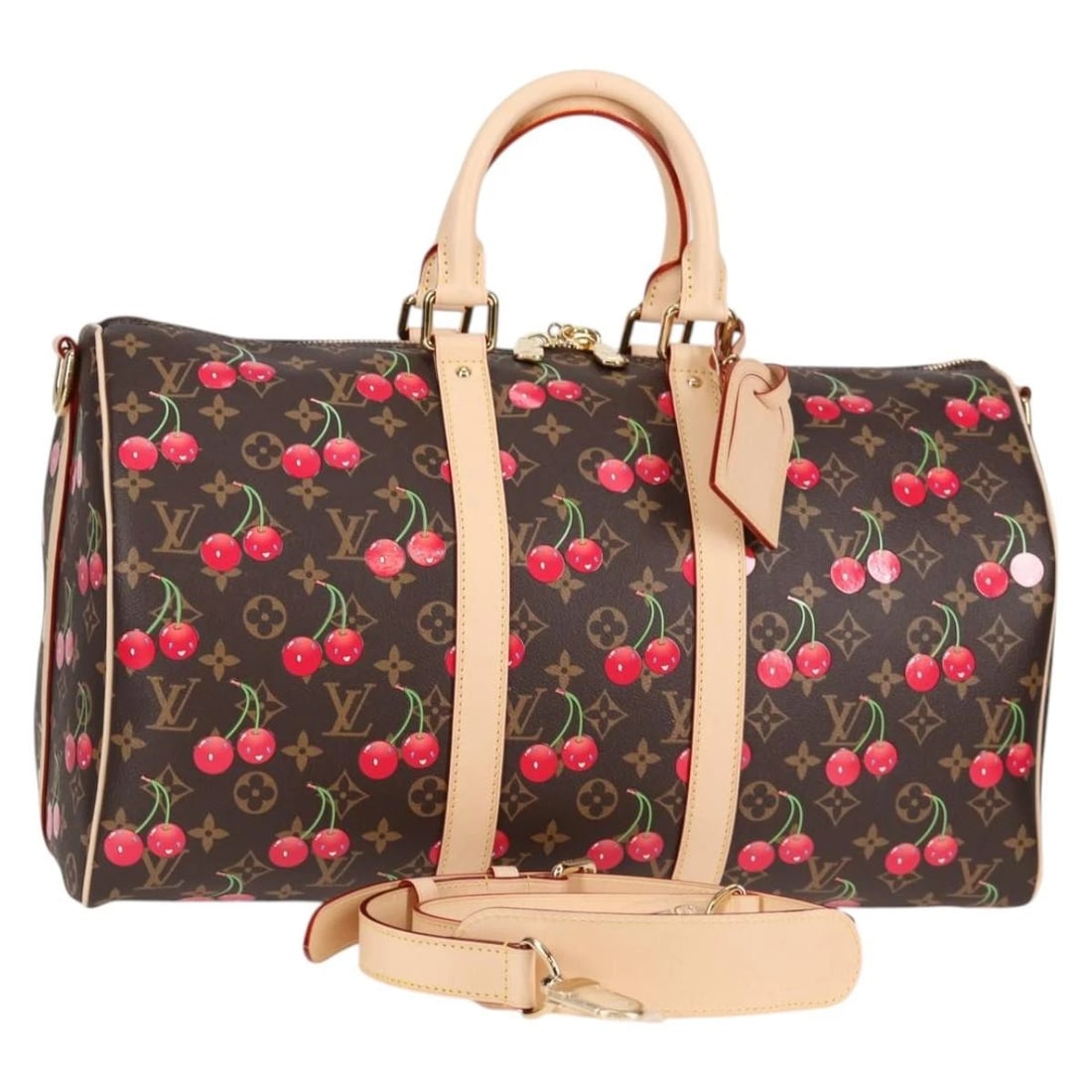 LOUIS VUITTON CHERRY BLOSSOM TM KEEPALL BANDOULIERE 45 BAG: LOUIS VUITTON Cherry Blossom TM Keepall Bandouliere 45 Bag Brand: LOUIS VUITTON Type: Boston Bag Material: Monogram Cherry Blossom Canvas Color: Monogram/Sakura Brown Size: W17.7 x H10.6 x D7.9inc