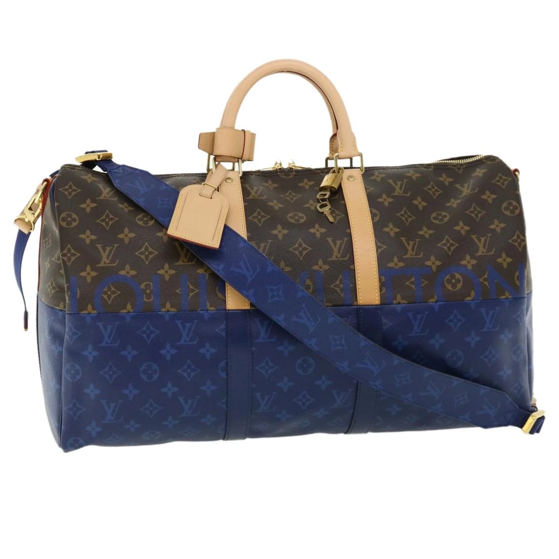 LOUIS VUITTON MONOGRAM SPLIT KEEPALL BANDOULIERE 50 BOSTON BAG: LOUIS VUITTON Monogram split Keepall Bandouliere 50 Boston Bag Brand: LOUIS VUITTON Type: Boston Bag Material: Monogram Canvas Color: Pacific blue Size: W19.7 x H11.0 x D8.7inch(Approx) Accessori