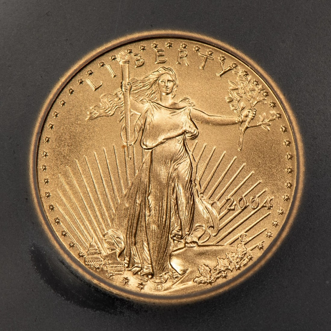 2004 G$5 1/10 OZ GOLD AMERICAN EAGLE: 2004 G$5 1/10 oz Gold American Eagle Brand/Mint: U.S. Mint Year: 2004 Fineness: 0.9167 Country of Origin: United States Accessories: None Accessories Notice: When purchasing pre-owned goods, pleas