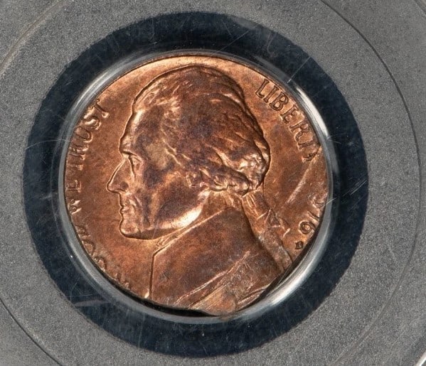 1976-D 5C JEFFERSON NICKEL MINT ERROR STK ON 1C PLANCHET (1 of 2)