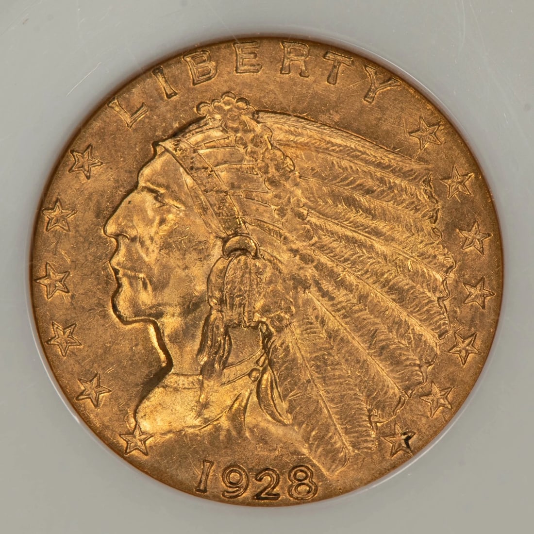 1928 G$2.50 INDIAN HEAD GOLD QUARTER EAGLE: 1928 G$2.50 Indian Head Gold Quarter Eagle Brand/Mint: U.S. Mint Year: 1928 Fineness: 0.9 Country of Origin: United States Accessories: None Accessories Notice: When purchasing pre-owned goods, pl