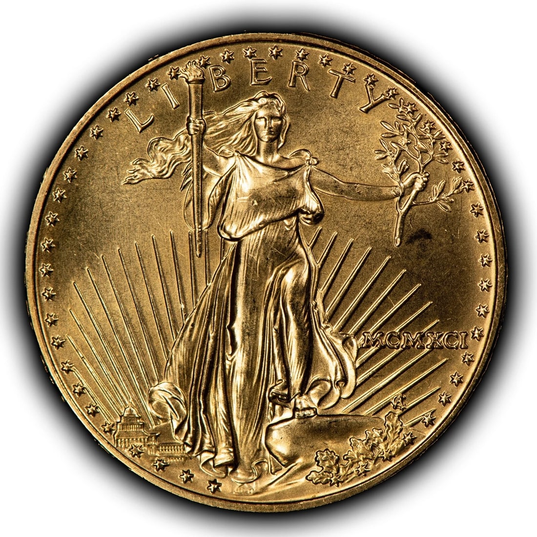 1991 G$25 1/2 OZ GOLD AMERICAN EAGLE: 1991 G$25 1/2 oz Gold American Eagle Brand/Mint: U.S. Mint Year: 1991 Fineness: 0.9167 Country of Origin: United States Accessories: None Accessories Notice: When purchasing pre-owned goods, pleas