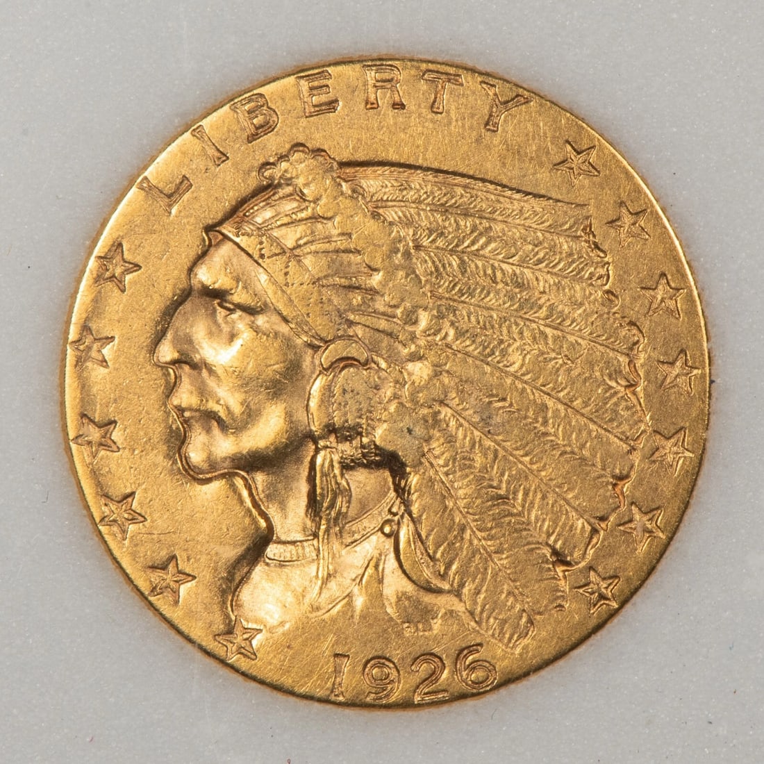 1926 G$2.50 INDIAN HEAD GOLD QUARTER EAGLE: 1926 G$2.50 Indian Head Gold Quarter Eagle Brand/Mint: U.S. Mint Year: 1926 Fineness: 0.9 Country of Origin: United States Accessories: None Accessories Notice: When purchasing pre-owned goods, pl