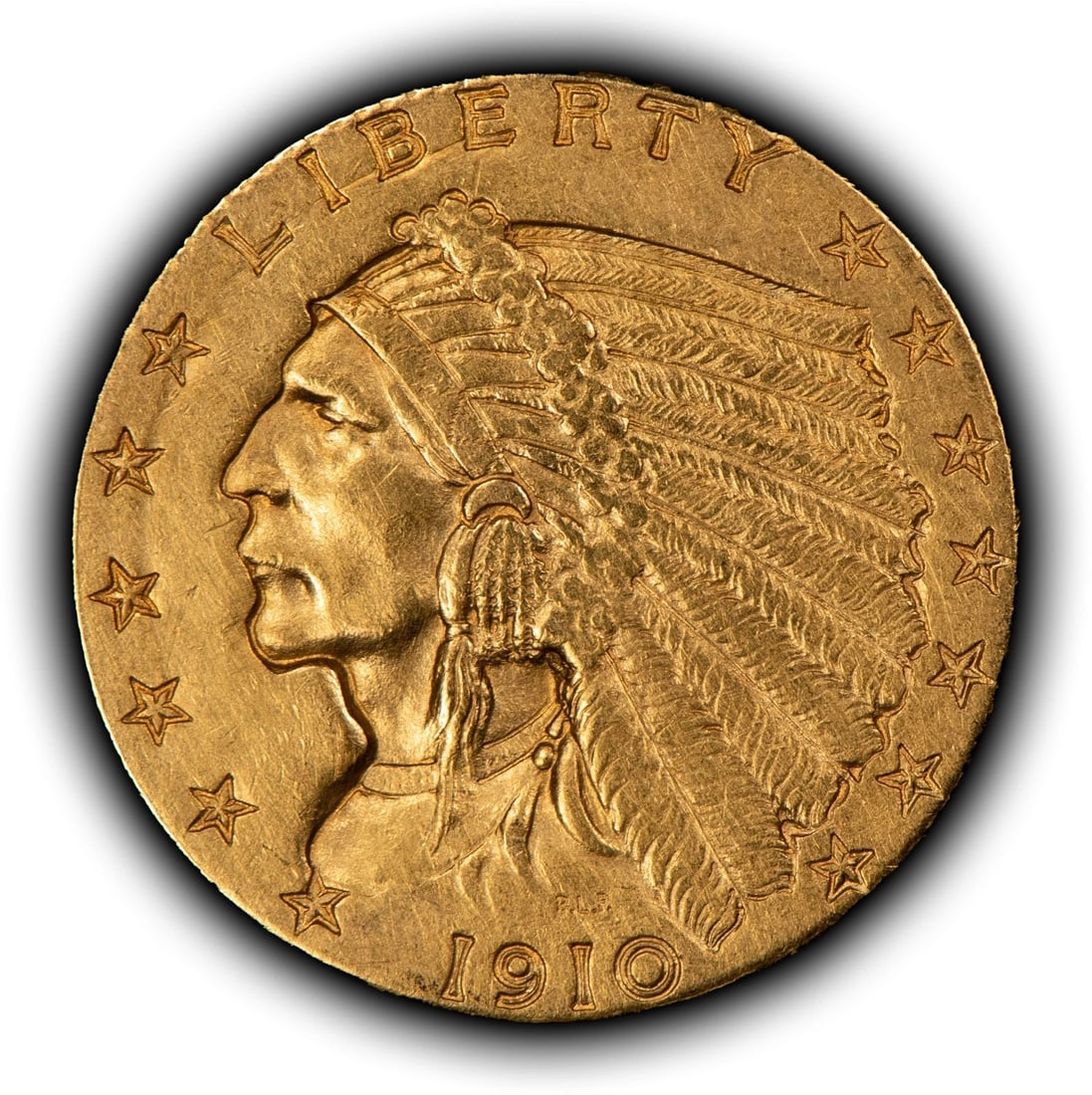 1910 G$2.50 INDIAN HEAD GOLD QUARTER EAGLE: 1910 G$2.50 Indian Head Gold Quarter Eagle Brand/Mint: U.S. Mint Year: 1910 Fineness: 0.9 Country of Origin: United States Accessories: None Accessories Notice: When purchasing pre-owned goods, pl