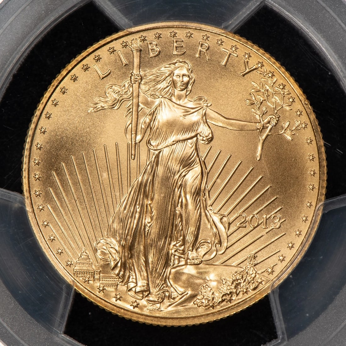 2013 G$25 1/2 OZ GOLD AMERICAN EAGLE: 2013 G$25 1/2 oz Gold American Eagle Brand/Mint: U.S. Mint Year: 2013 Fineness: 0.9167 Country of Origin: United States Accessories: None Accessories Notice: When purchasing pre-owned goods, pleas