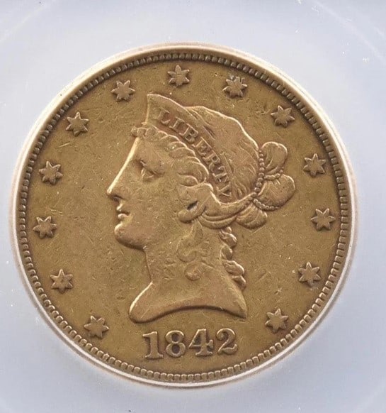 1842 $10 LIBERTY HEAD GOLD EAGLE LARGE: 1842 $10 Liberty Head Gold Eagle Large Brand/Mint: None Year: 1842 Fineness: None Denomination: $10 Country of Origin: United States Accessories: None Accessories Notice: When purchasing p