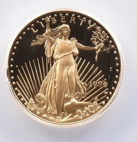 1996-W $10 AMERICAN GOLD EAGLE: 1996-W $10 American Gold Eagle Brand/Mint: None Year: 1996 Fineness: None Denomination: $10 Country of Origin: United States Accessories: None Accessories Notice: When purchasing pre-owned