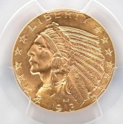1913 $5 INDIAN HEAD GOLD HALF EAGLE: 1913 $5 Indian Head Gold Half Eagle Brand/Mint: None Year: 1913 Fineness: None Denomination: $5 Country of Origin: United States Accessories: None Accessories Notice: When purchasing pre-o