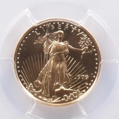 1999-W $5 AMERICAN GOLD EAGLE: 1999-W $5 American Gold Eagle Brand/Mint: None Year: 1999 Fineness: None Denomination: $5 Country of Origin: United States Accessories: None Accessories Notice: When purchasing pre-owned g