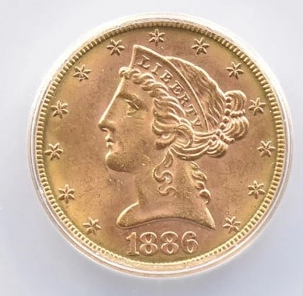 1886-S $5 LIBERTY HEAD GOLD HALF EAGLE (1 of 2)