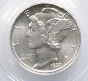 1937 MERCURY DIME: 1937 Mercury Dime Brand/Mint: None Year: 1937 Fineness: None Denomination: 10C Country of Origin: United States Accessories: None Accessories Notice: When purchasing pre-owned goods, pleas
