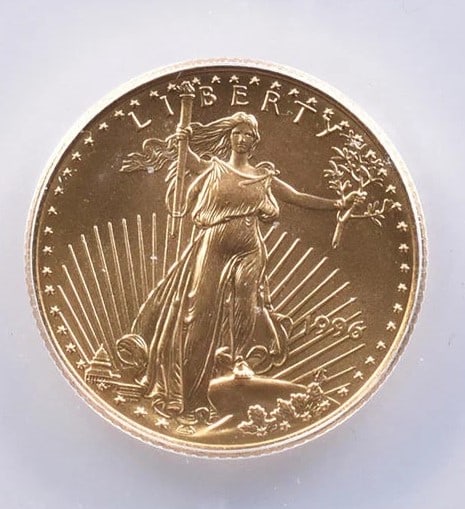 1996 $10 AMERICAN GOLD EAGLE: 1996 $10 American Gold Eagle Brand/Mint: None Year: 1996 Fineness: None Denomination: $25 Country of Origin: United States Accessories: None Accessories Notice: When purchasing pre-owned g