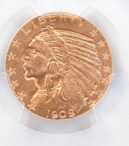1909-D $5 INDIAN HEAD GOLD HALF EAGLE (1 of 2)