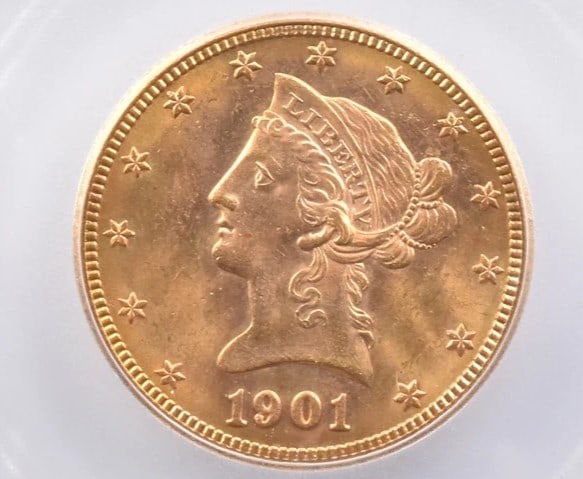 1901-S $10 LIBERTY HEAD GOLD EAGLE: 1901-S $10 Liberty Head Gold Eagle Brand/Mint: None Year: 1901 Fineness: None Denomination: $10 Country of Origin: United States Accessories: None Accessories Notice: When purchasing pre-o