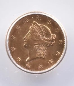 1854-S $1 LIBERTY HEAD GOLD DOLLAR GENUINE: 1854-S $1 Liberty Head Gold Dollar Genuine Brand/Mint: None Year: 1854 Fineness: None Denomination: $1 Country of Origin: United States Accessories: None Accessories Notice: When purchasin