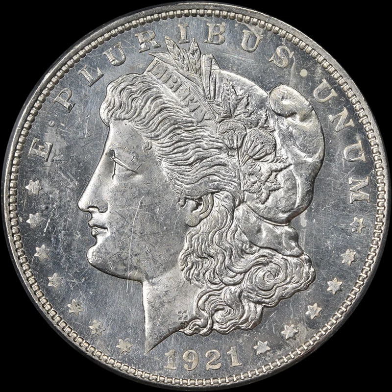 1921-P MORGAN SILVER DOLLAR: 1921-P Morgan Silver Dollar Year: 1921 Fineness: 0.9 Composition: Silver Denomination: None Country of Origin: United States Accessories: None Accessories Notice: When purchasing pre-owned