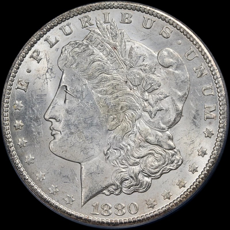 1880-CC MORGAN SILVER DOLLAR: 1880-CC Morgan Silver Dollar Year: 1880 Fineness: 0.9 Composition: Silver Denomination: None Country of Origin: United States Accessories: None Accessories Notice: When purchasing pre-owne