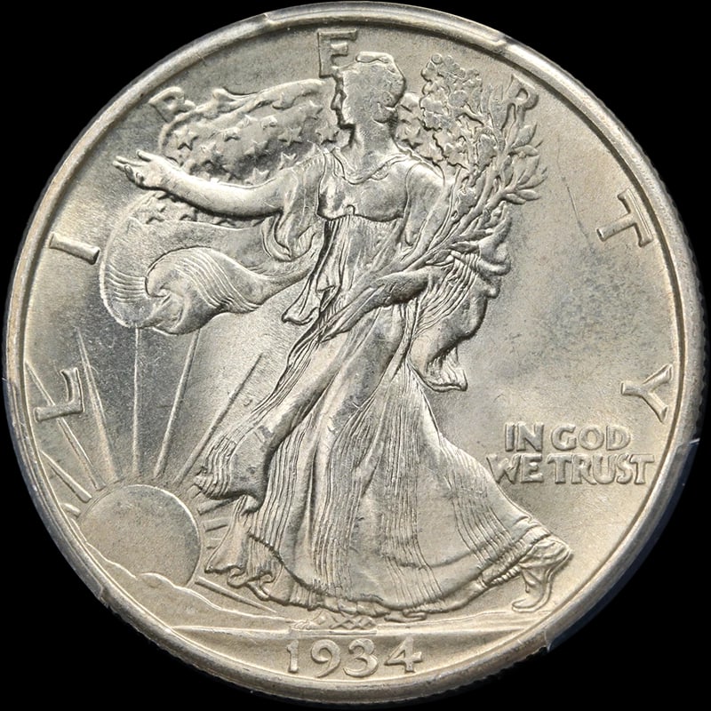 1934-D WALKING LIBERTY HALF: 1934-D Walking Liberty Half Year: 1934 Fineness: 0.9 Composition: Silver Denomination: None Country of Origin: United States Accessories: None Accessories Notice: When purchasing pre-owned