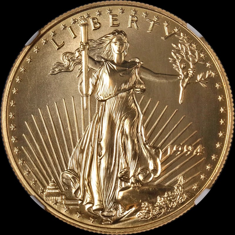 1994 GOLD AMERICAN EAGLE $50: 1994 Gold American Eagle $50 Year: 1994 Fineness: None Composition: Gold Denomination: $50 Country of Origin: United States Accessories: None Accessories Notice: When purchasing pre-owned