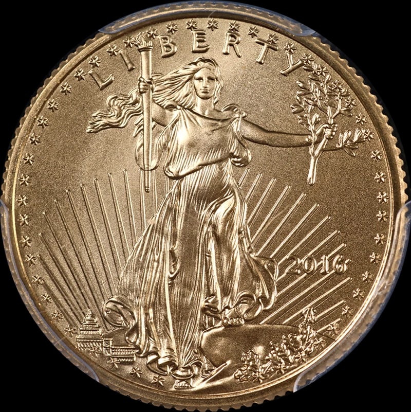 2016 GOLD AMERICAN EAGLE $10: 2016 Gold American Eagle $10 Year: 2016 Fineness: 0.9167 Composition: Gold Denomination: $10 Country of Origin: United States Accessories: None Accessories Notice: When purchasing pre-owned