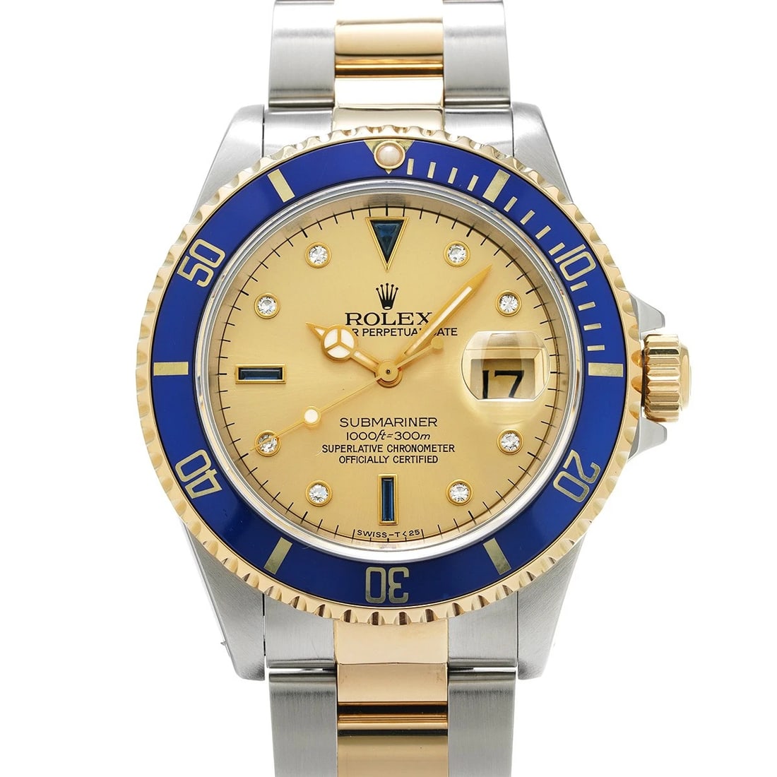 ROLEX SUBMARINER DATE CHAMPAGNE SAPPHIRE DIAMOND WATCH: ROLEX Submariner date Champagne Sapphire diamond WATCH Brand: ROLEX Type: Wristwatch Material: Band Material Stainless steel/Yellow Gold, Case Material Stainless steel/Yellow Gold Color: Dial