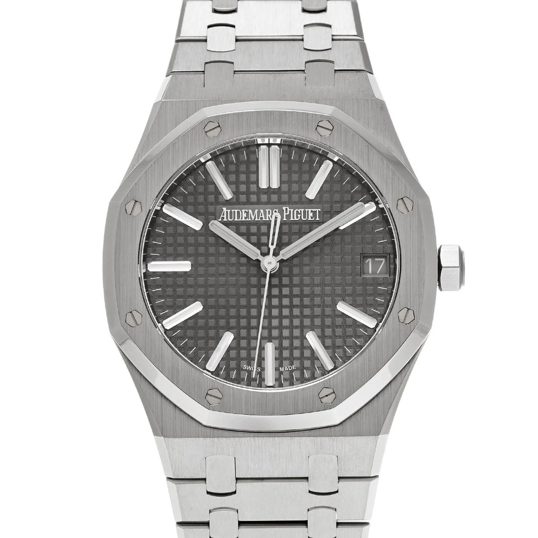 AUDEMARS PIGUET ROYAL OAK GRAY WATCH: AUDEMARS PIGUET Royal Oak gray WATCH Brand: AUDEMARS PIGUET Type: Wristwatch Material: Band Material Stainless steel, Case Material Stainless steel Color: Dial Color gray Size: ??Case? H/about