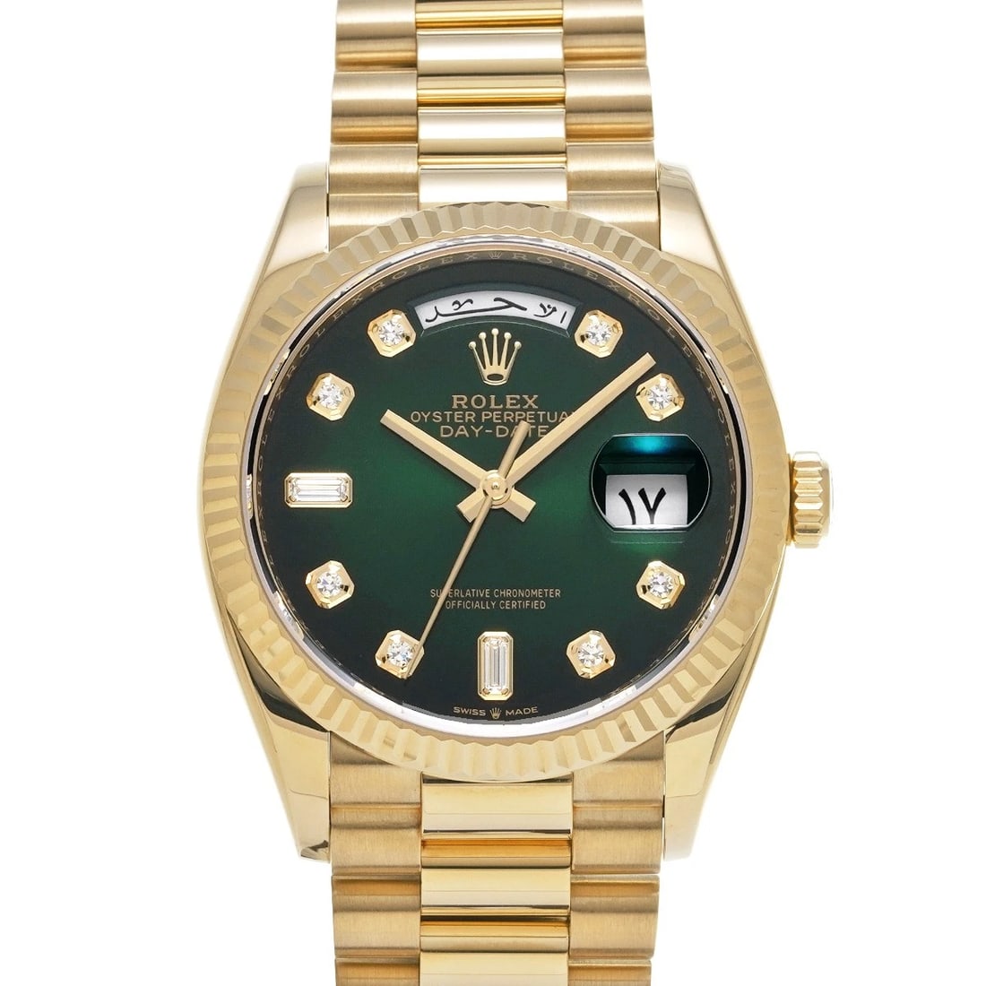 ROLEX DATE GREEN OMBRE BUCKET DIAMOND WATCH (1 of 4)