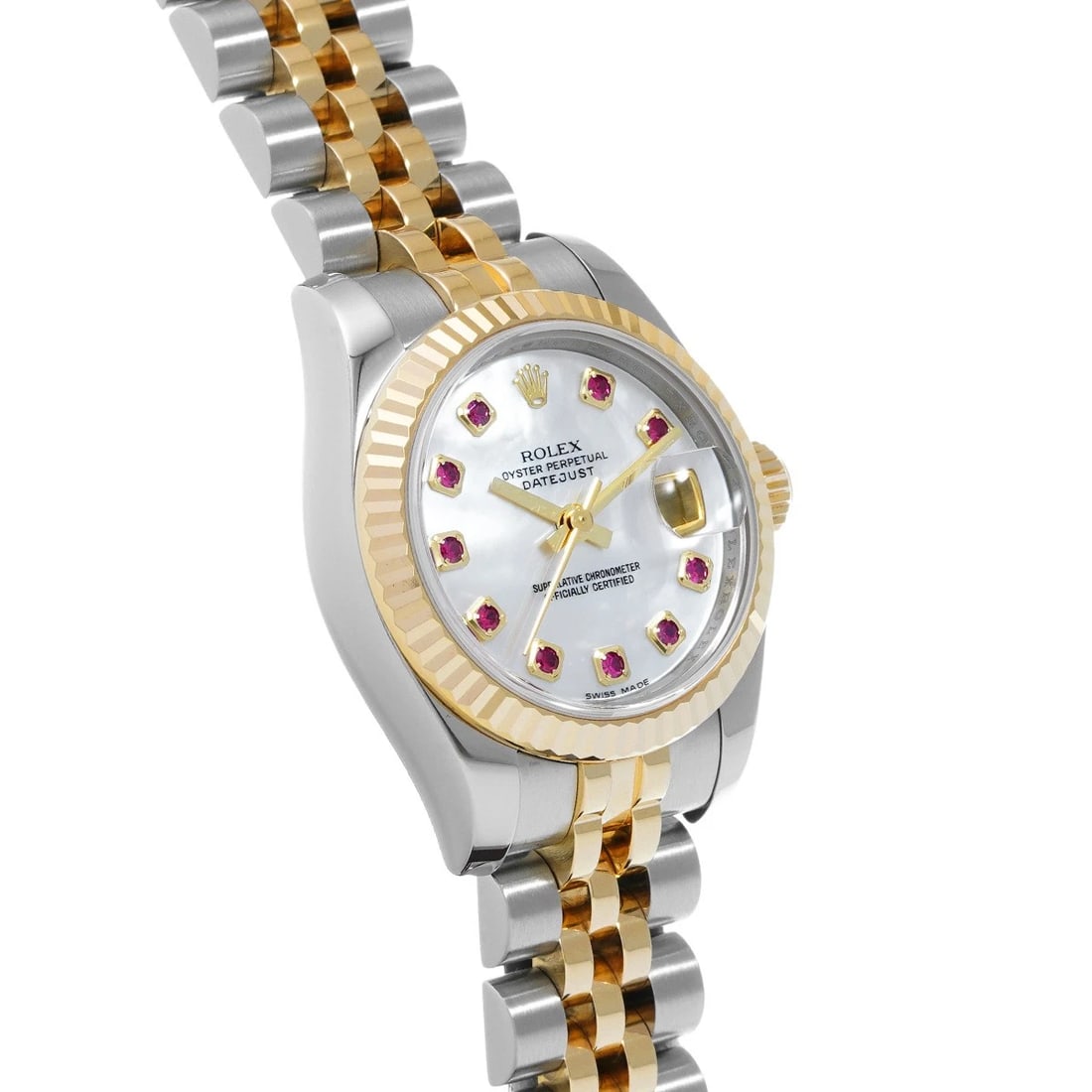 ROLEX DATEJUST WHITE SHELL RUBY WATCH - 3