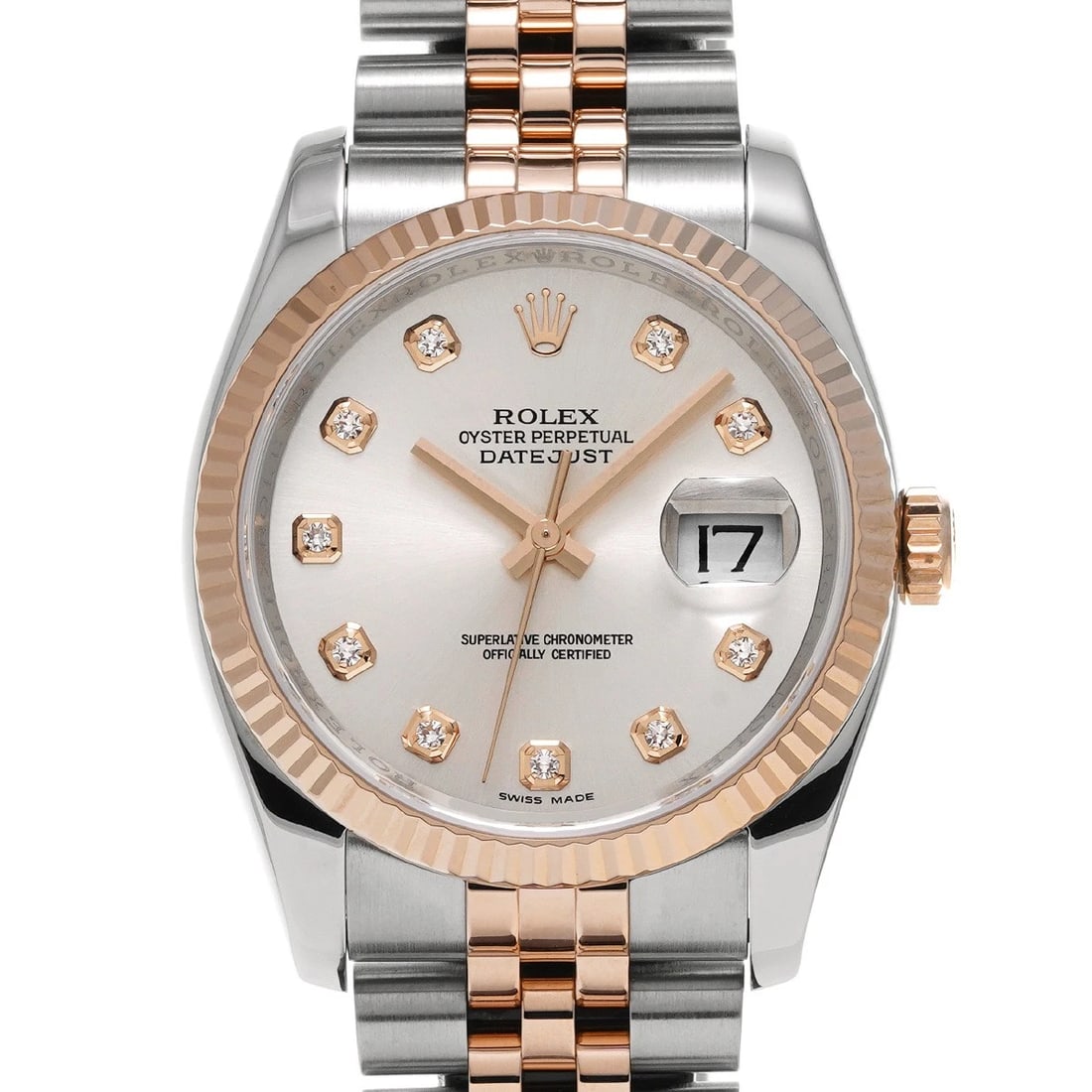 ROLEX DATEJUST SILVER DIAMOND WATCH: ROLEX Datejust Silver diamond WATCH Brand: ROLEX Type: Wristwatch Material: Band Material Stainless steel/Everrose gold, Case Material Stainless steel/Everrose gold Color: Dial Color Silver/diamond